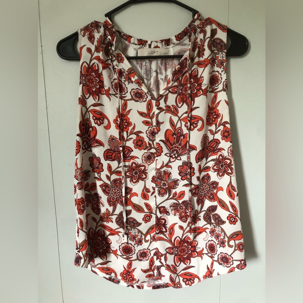 Loft Small Shirred Tie Neck Blouse